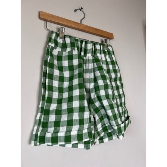 NEW Amour Linen Shorts Mia Elastic Waistband Gingham Shorts Green Size: XS - Picture 3 of 6